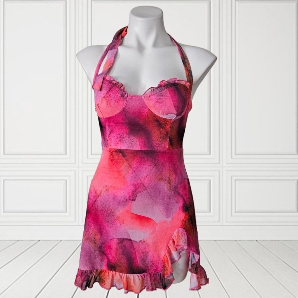 New Pink Vibrant Pink Halter Dress XS